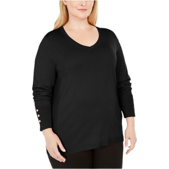JM Collection Long Sleeve V-Neck Sweater 4X Black - Picture 1 of 4